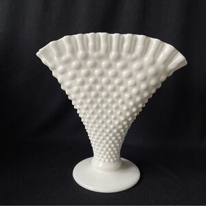 LARGE - Fan Vase - Fenton Hobnail Milk Glass - Vintage
